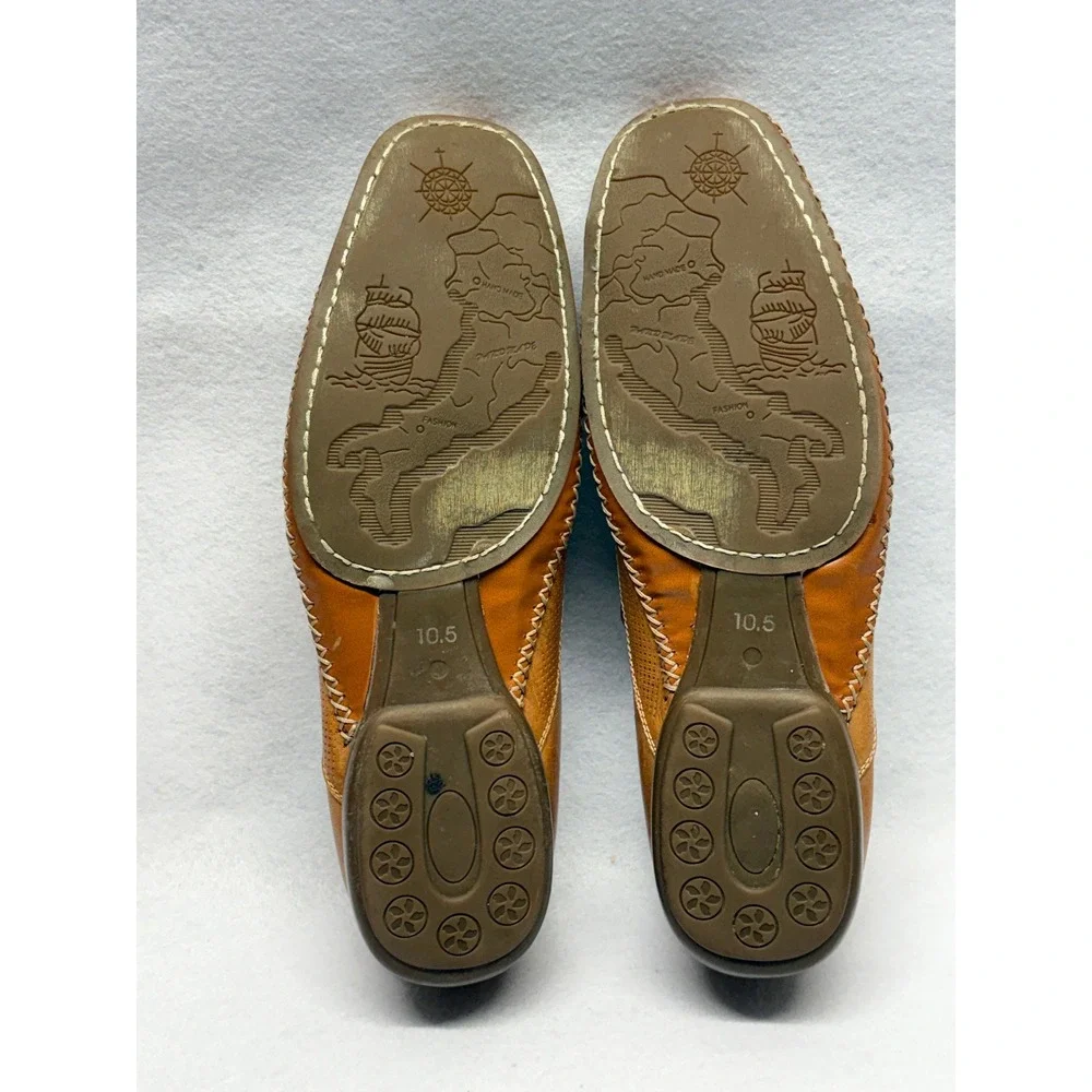 Jump for the People Mens Tan Leather Perforated Woven Slip On Loafers 10.5